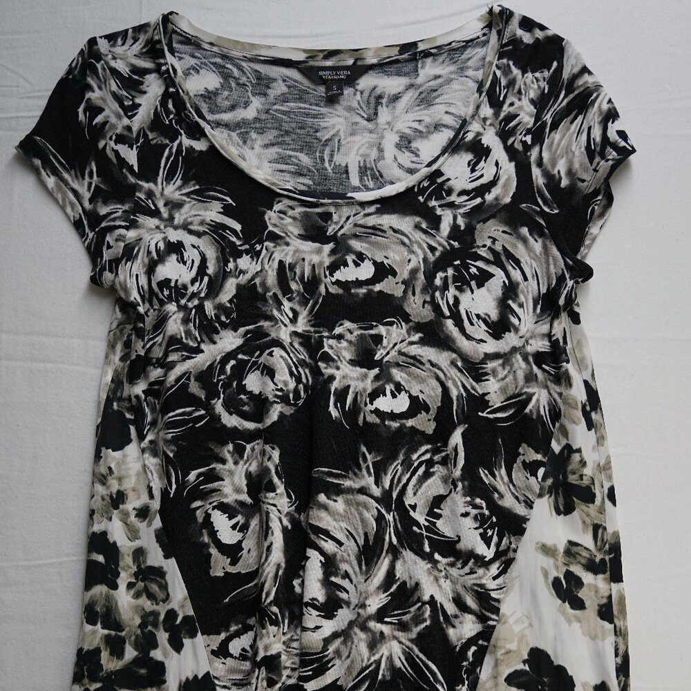 Women's Blouse T-Shirt, Vera Wang, Simply Vera, Black and White, Size Small